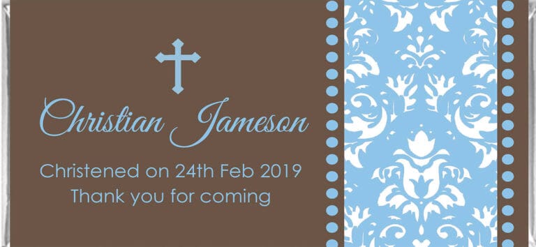 Personalised Chocolate Bomboniere - Brown & Blue Cross