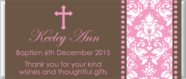Personalised Chocolate Bomboniere - Brown & Pink Cross