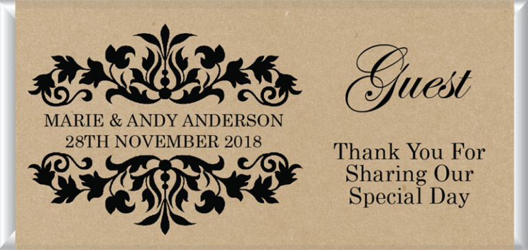 Personalised Kraft Paper Chocolate Bar Favours - Filigree Design