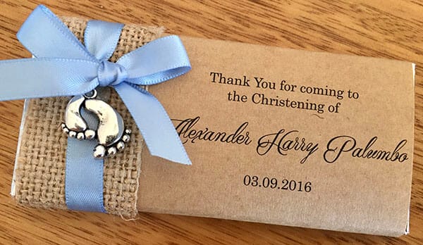 Rustic Paper, Ribbon & Baby Foot Charm Personalised Chocolates