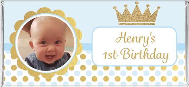 Blue & Gold Prince Crown Photo Chocolate Favours