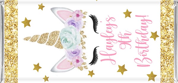 Pink & Gold Unicorn Personalised Chocolate Bar Favours