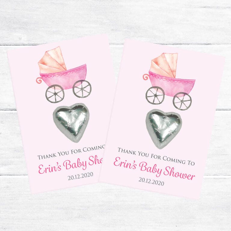 Personalised Chocolate Heart Favours - Pink Pram