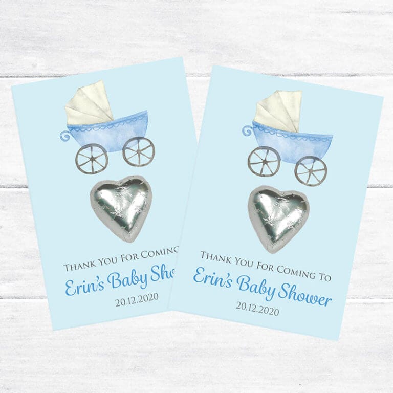 Personalised Chocolate Heart Favours - Blue Pram