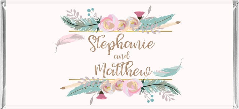 Boho Feathers Design Personalised Chocolate Bar Favours