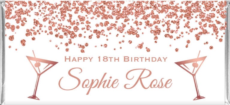 Rose Gold Confetti & Martini Glasses Chocolate Bars