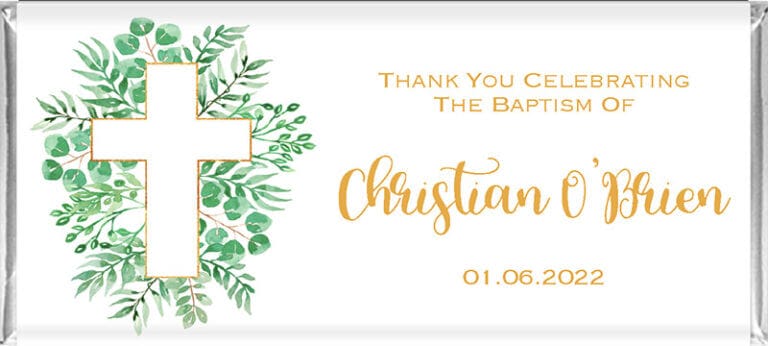 Leaves and Gold Cross Personalised Chocolate Bars