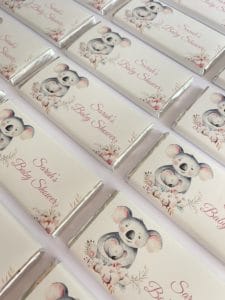 personalised chocolates,favours,elephant baby shower,personalised floral favours,mummy to bee,bumble bee baby shower,bee baby shower