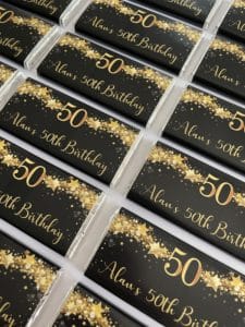 personalised chocolates,favours,eucalyptus leaf wedding,personalised floral favours