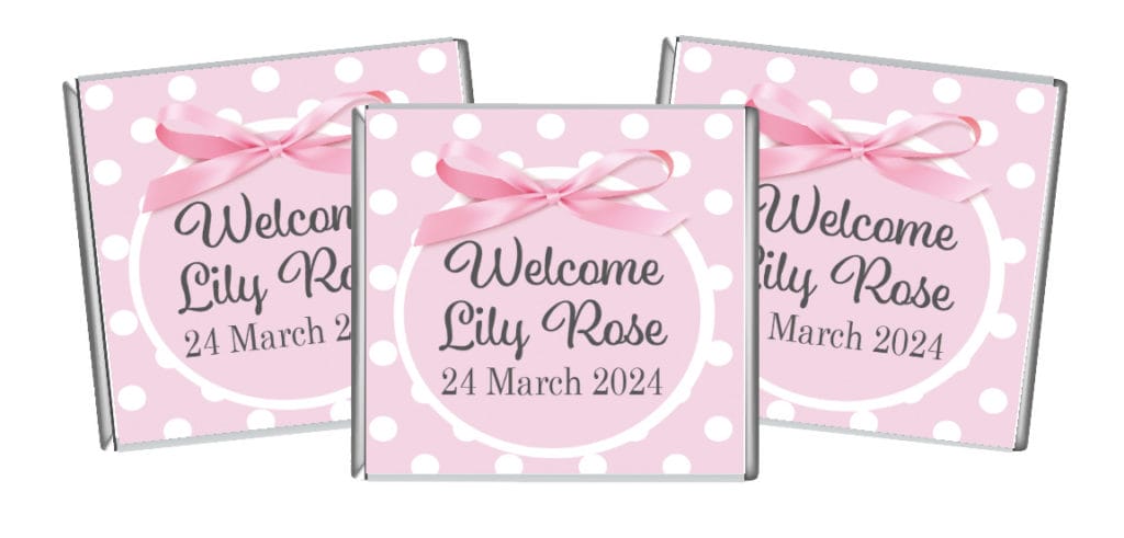 pink bow baby chocolates