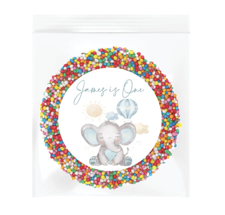 Aqua Elephant & Rainbow Personalised Giant Chocolate Freckle