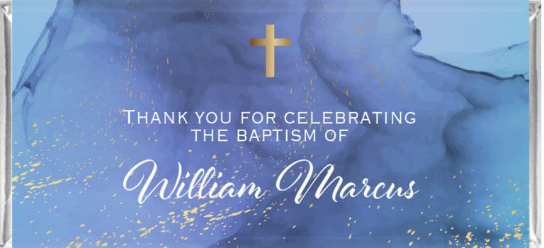 Blue & Gold Watercolour Waves & Cross Chocolates