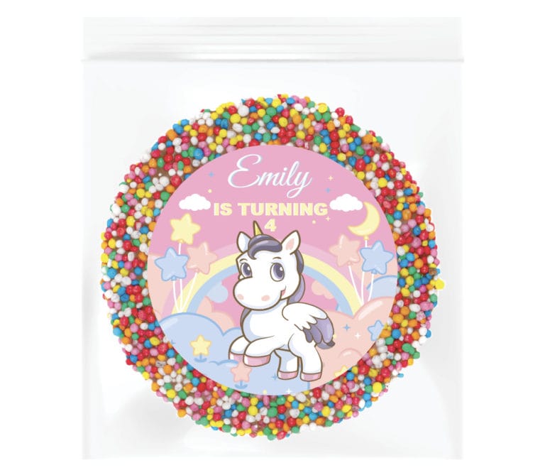 Unicorn Party Personalised Giant Chocolate Freckle