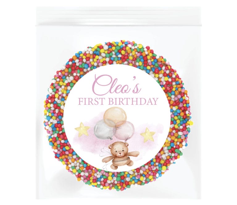 Pink Teddy & Balloons Personalised Giant Chocolate Freckle