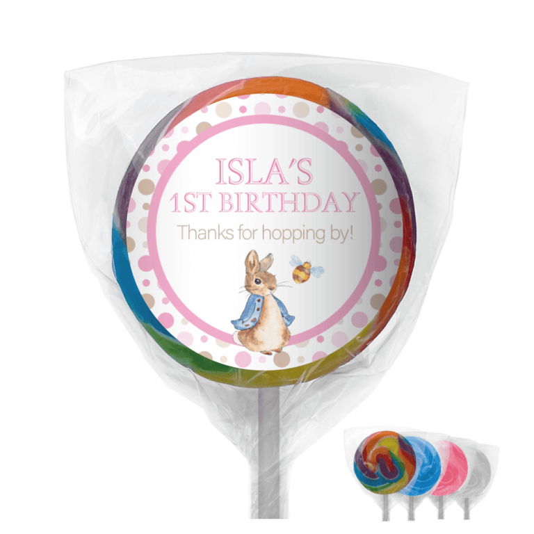 Pink Peter Rabbit Personalised Lollipops