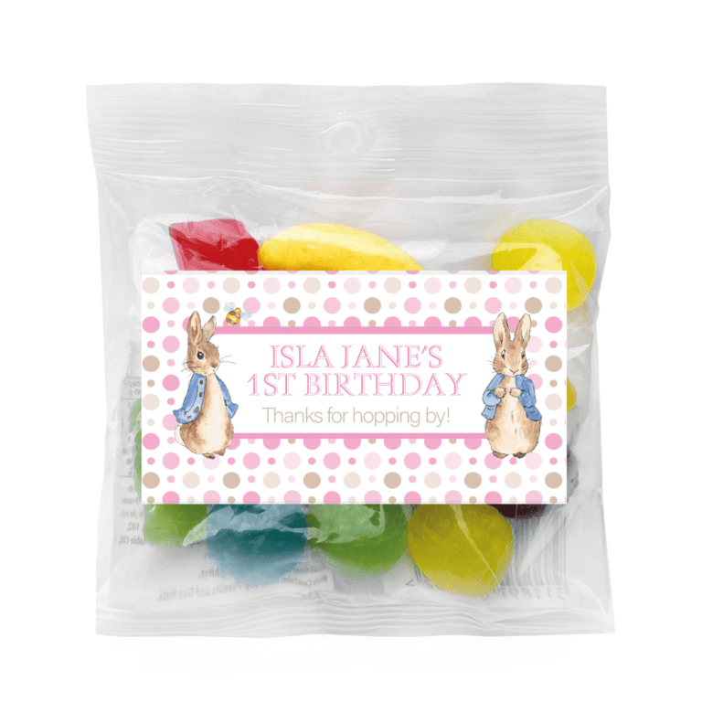 Pink Peter Rabbit Theme Personalised Lolly Bags