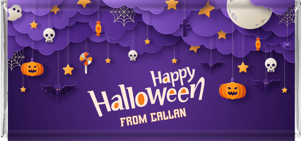 personalised chocolate favours purple halloween