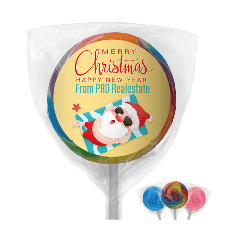 Sunbaking Santa Personalised Lollipops