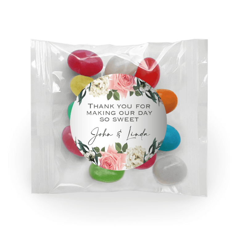 Florals On White Custom Jelly Bean Bag Favors