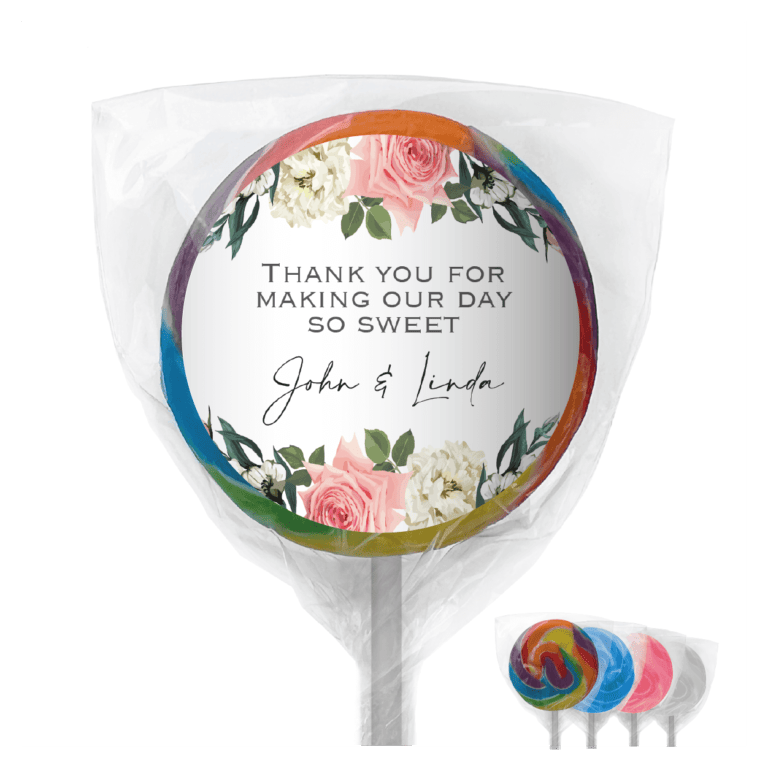 Florals on White Custom Lollipop Favors