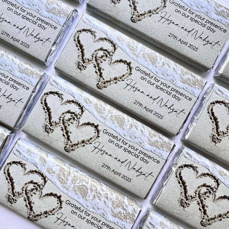 Hearts In Sand Personalised Chocolate Bar Favors