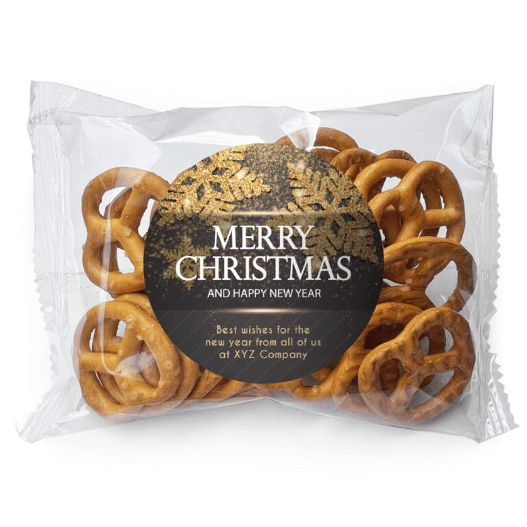 Black & Gold Christmas Snowflakes Personalised Pretzel Bags