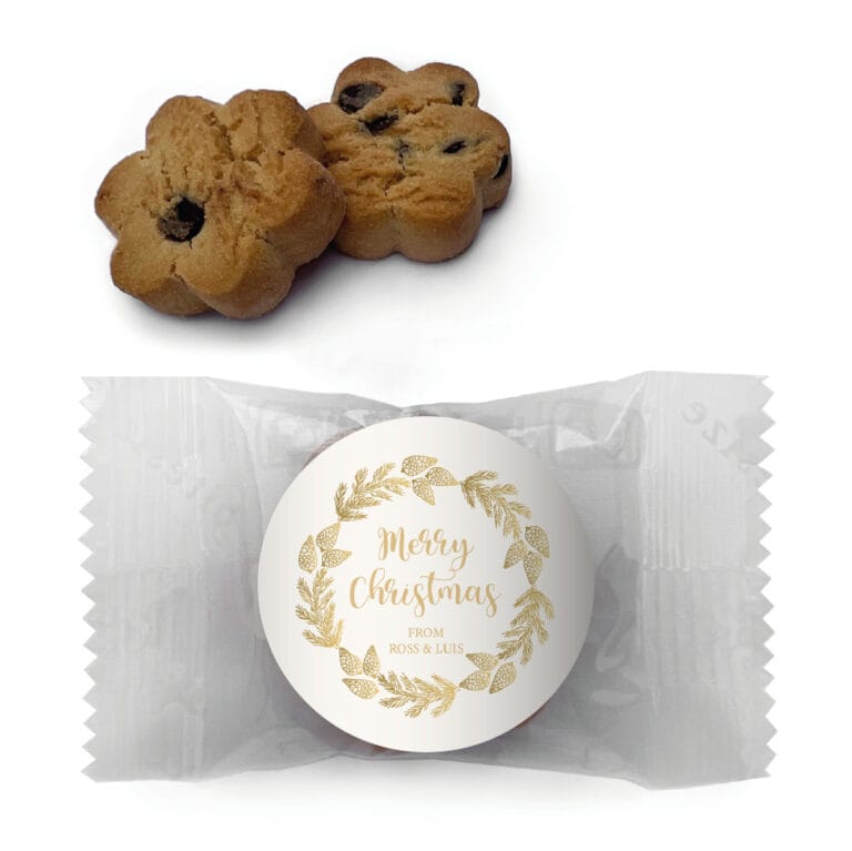 Gold Christmas Wreath Personalised Mini Cookies