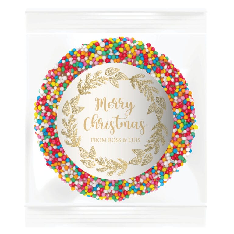 Gold Christmas Wreath Personalised Giant Chocolate Freckle