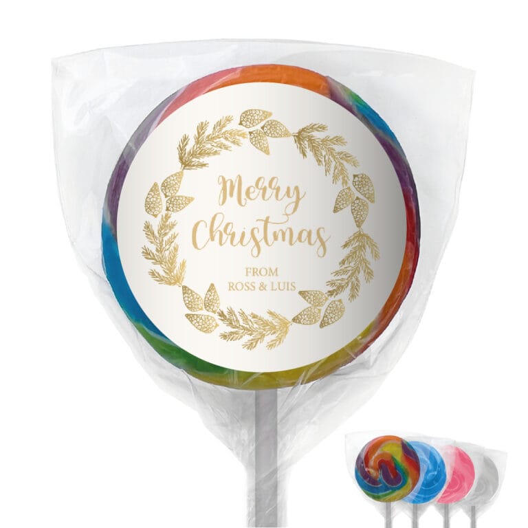 Gold Christmas Wreath Personalised Lollipops
