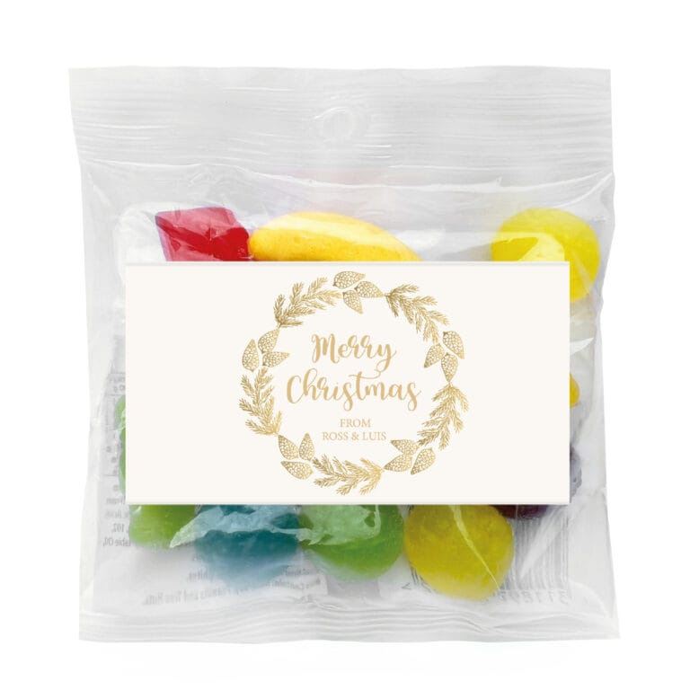 Gold Christmas Wreath Personalised Lolly Bags