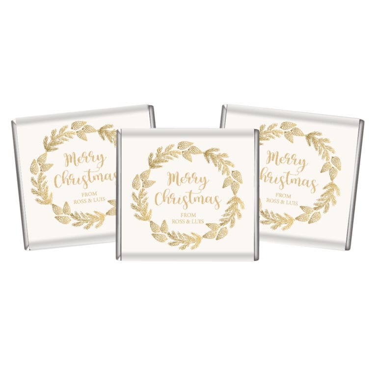 Gold Christmas Wreath Personalised Petite Chocolates