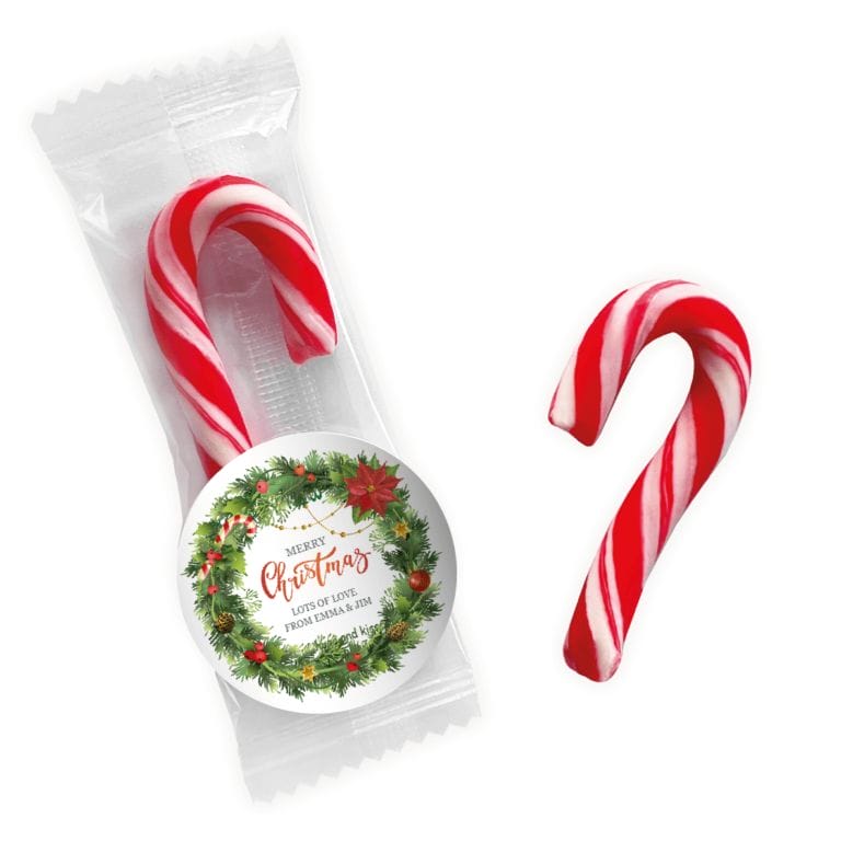 Christmas Wreath Personalised Mini Candy Canes
