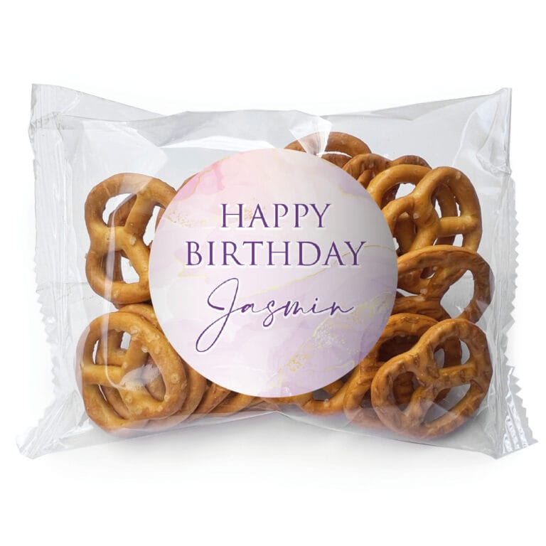 Purple & Gold Marble Personalised Pretzel Bags
