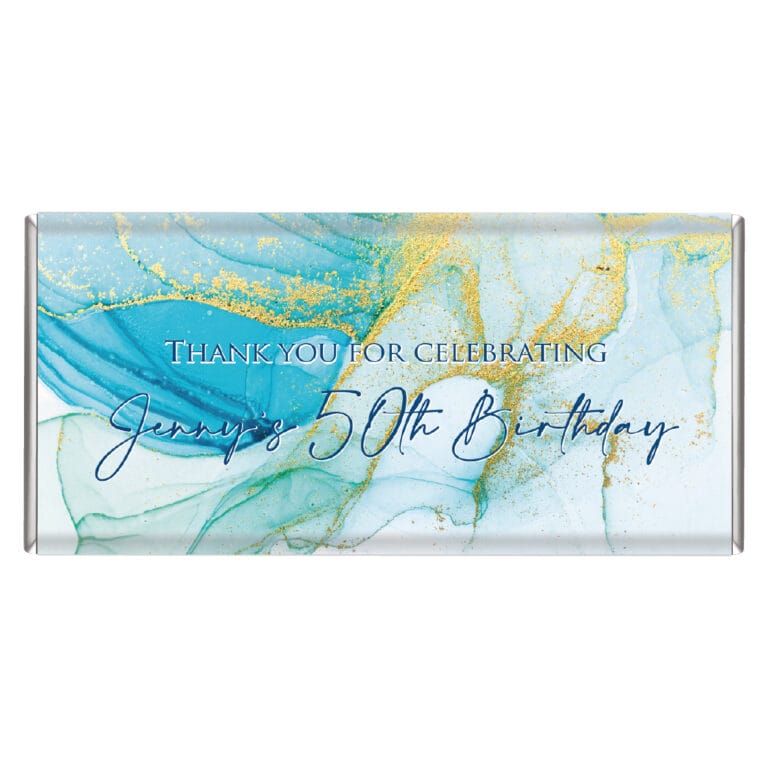 Turquoise Blue & Gold Marble Custom Premium Belgian Chocolate Bars