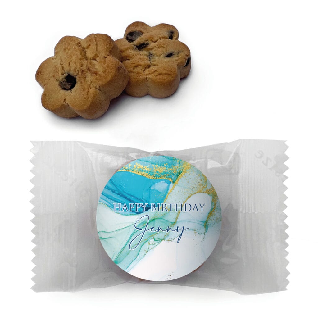 blue and gold personalised mini cookies