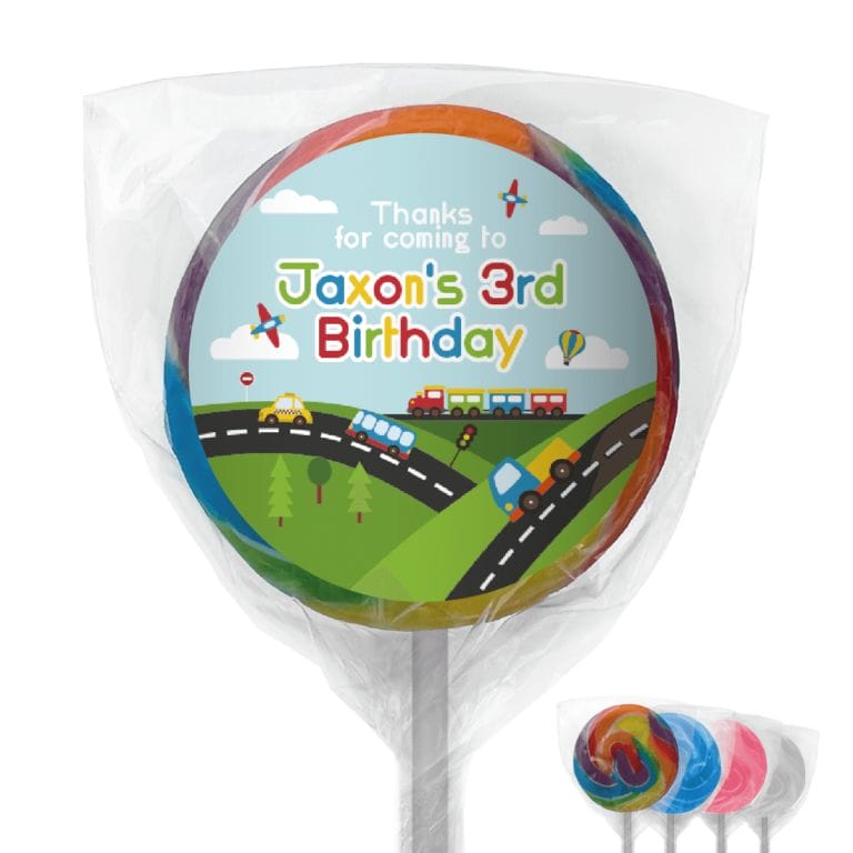Cars, Trucks & Trains Personalised Lollipops