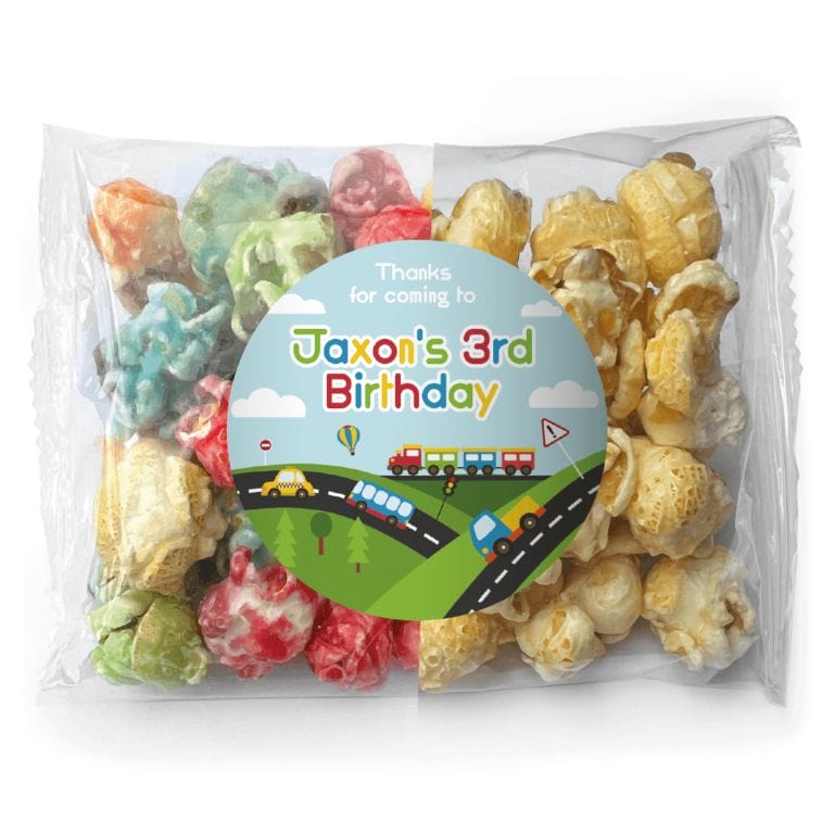Cars, Trucks & Trains Personalised Popcorn Bags