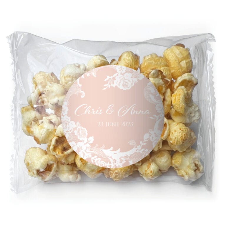 Pink & White Lace Personalised Popcorn Bags