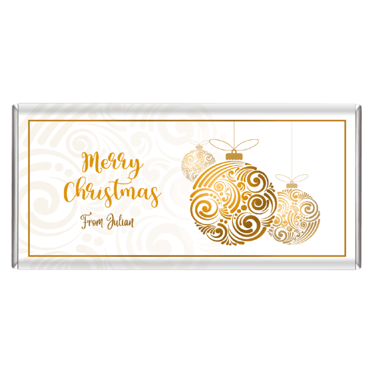 White & Gold Christmas Baubles Personalised Chocolate Bars