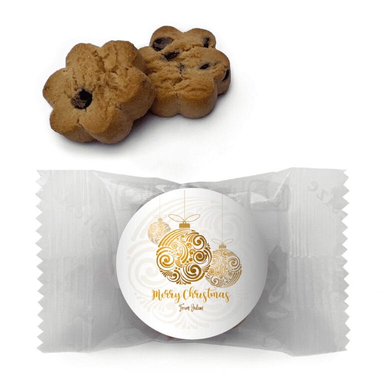 White & Gold Christmas Baubles Personalised Mini Cookies