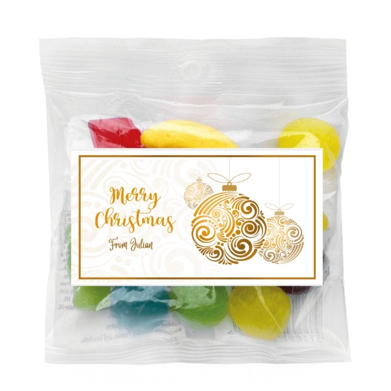 White & Gold Christmas Baubles Personalised Lolly Bags