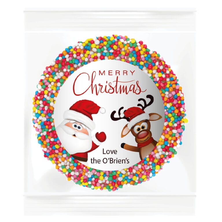 Waving Santa & Reindeer Personalised Giant Chocolate Freckle