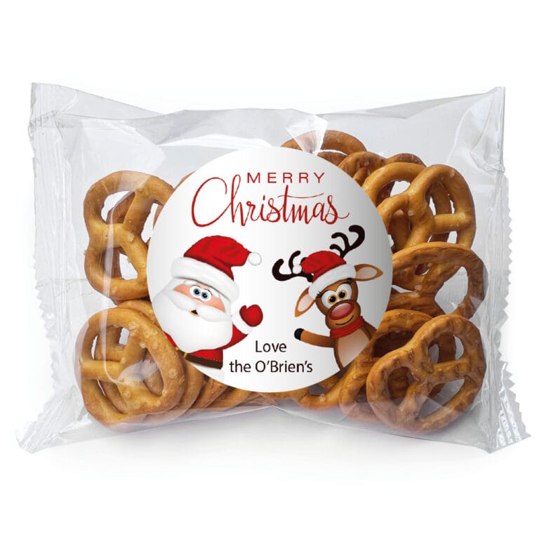 Waving Santa & Reindeer Personalised Pretzel Bags