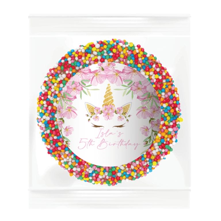 Pink Floral Unicorn Personalised Giant Chocolate Freckle