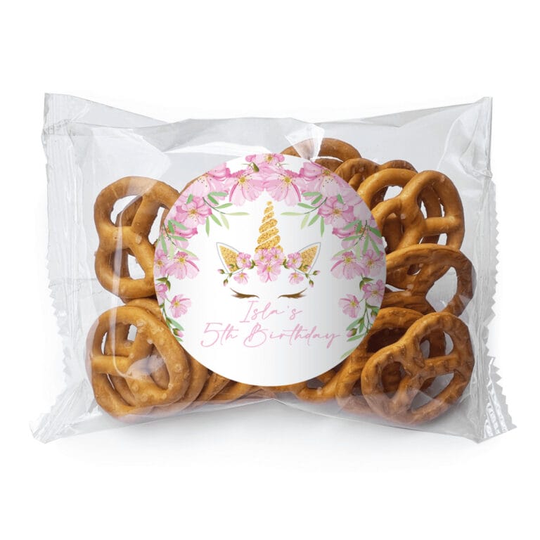 Pink Floral Unicorn Personalised Pretzel Bags