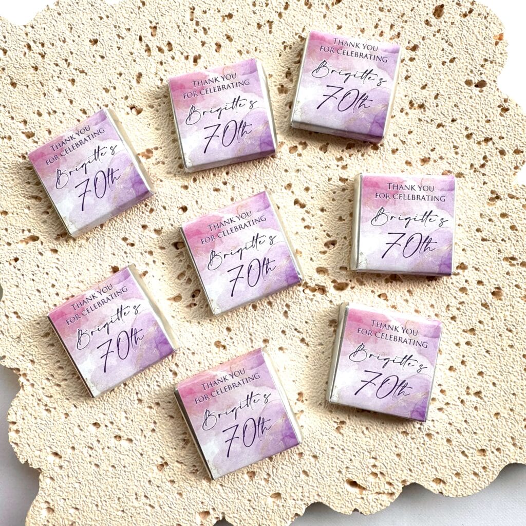 pink purple & gold marble petite personalised chocolates