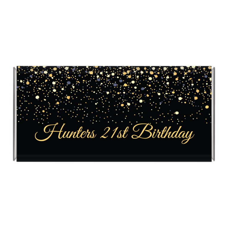 Black & Gold Confetti Personalised Chocolate Bars