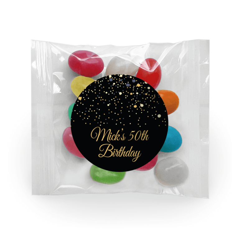 Black & Gold Confetti Personalised Jelly Bean Bags