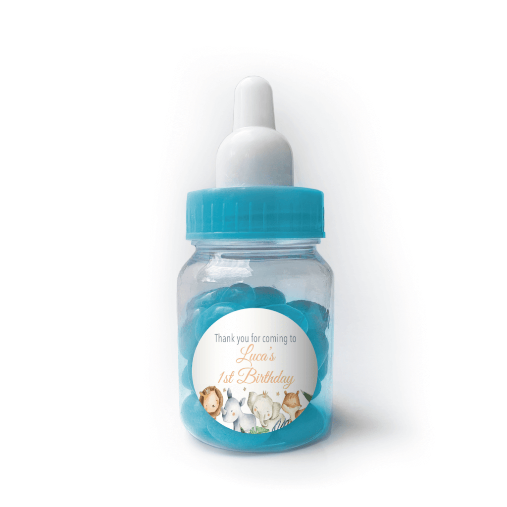 watercolour baby safari animals jelly bean bottles