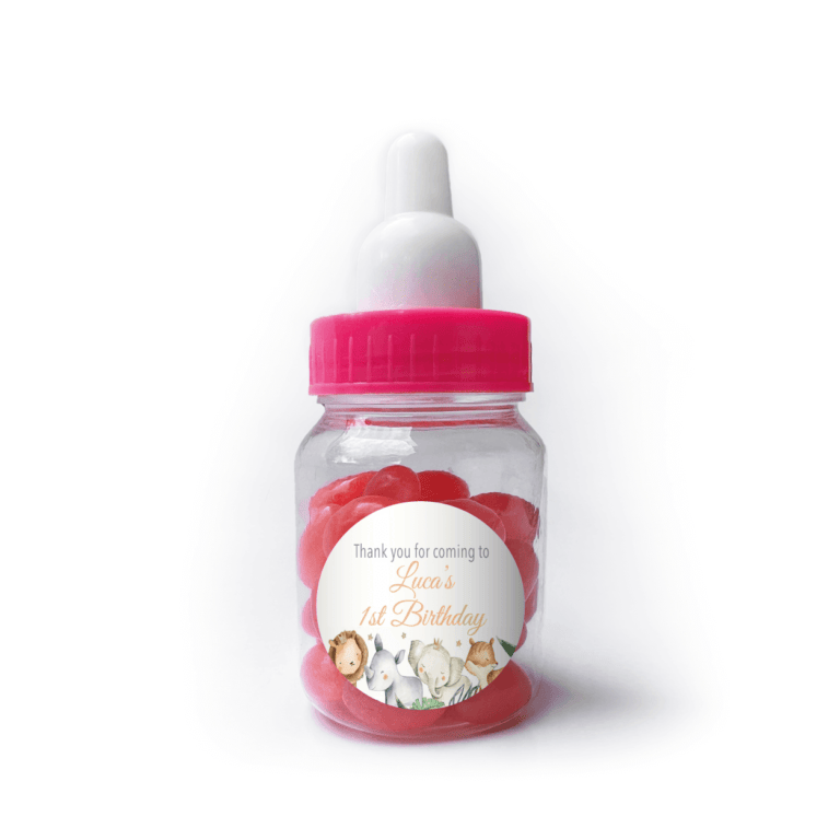 Watercolour Baby Animals Custom Pink Baby Bottle Jelly Beans